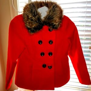 Peacoat with fauz fur collar classic coat. NWT.